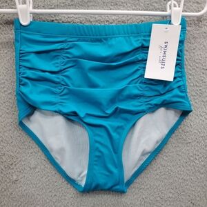 Swimsuits for All Bikini Bottoms Size 8 Blue High Waisted Ruched NWT